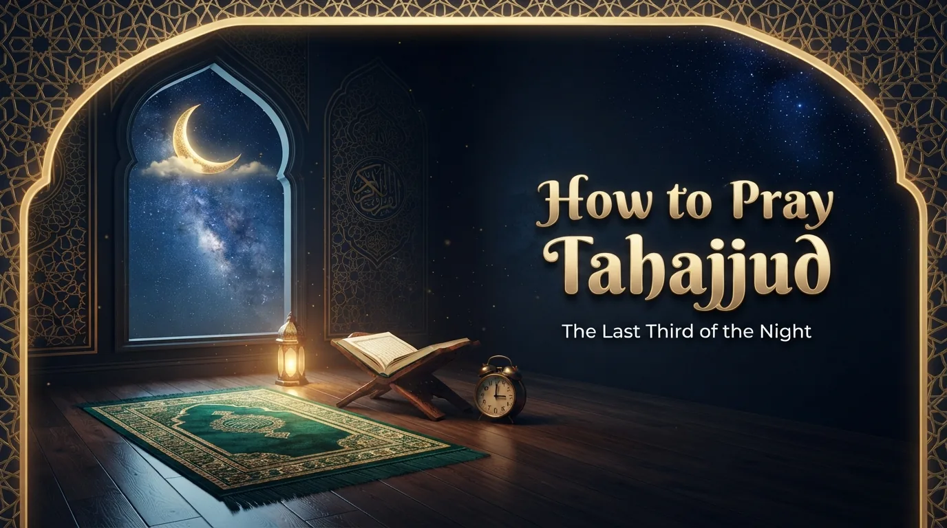 Prayer mat by a window under a starry pre-dawn sky, for the guide on how to pray tahajjud